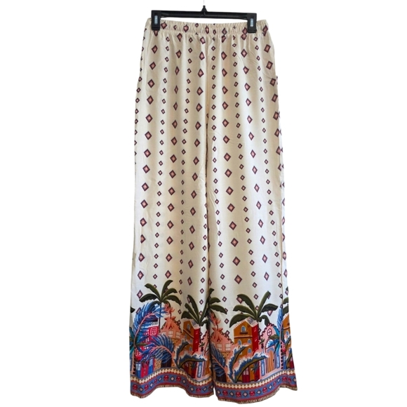 Lovewish Bohemian Wide-Leg Pants with Tropical Print Size Large - Picture 2 of 5